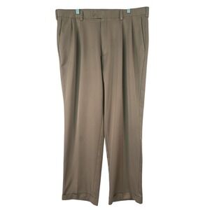 Perry Ellis America Khaki Pleated Dress Pants Mens 38x32 Polyester Flat Front